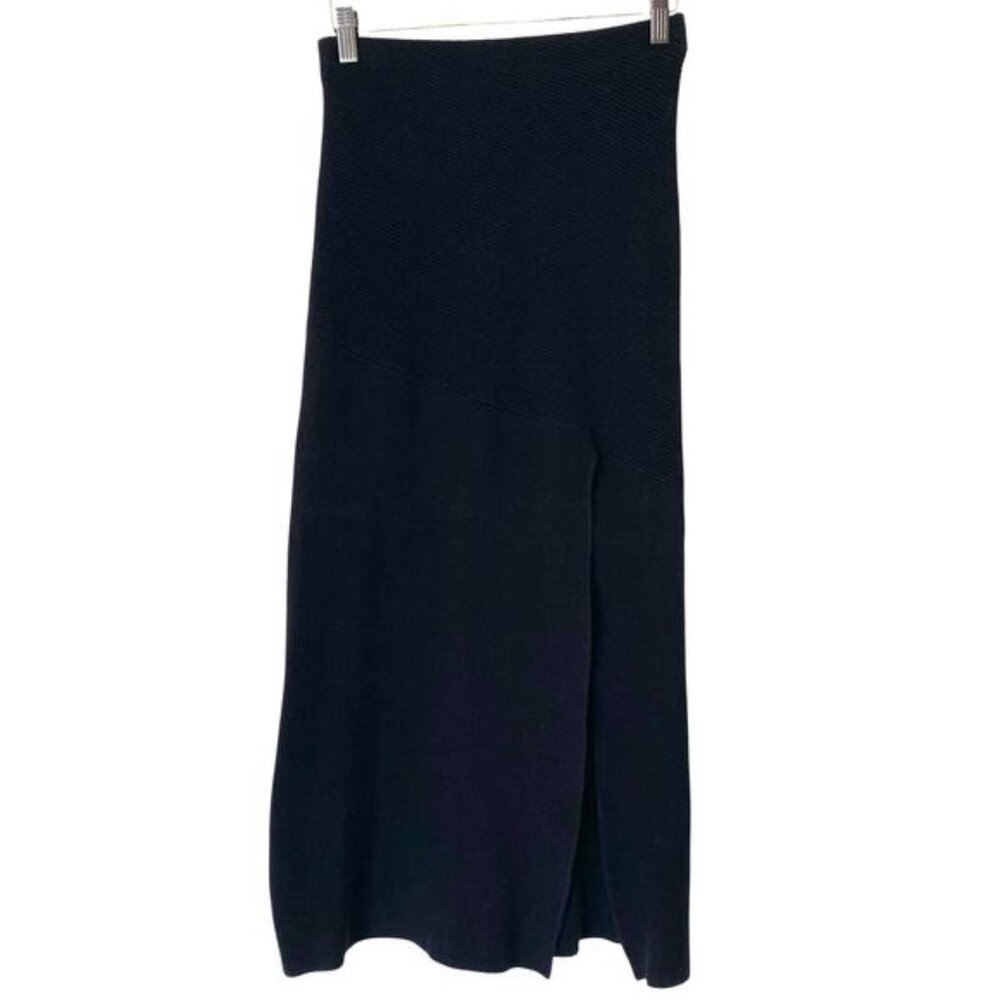 FREE PEOPLE Beach Ribbed Knit Slit Sweater Midi Skirt in Black, Size Small